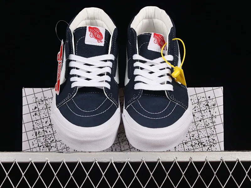 All categories Vans Vans series Vans Mid Vans China Vans Vault OG Sk8-Mid Vans official high-end branch navy blue mid-top retro simple casual canvas shoes VN0A4BVCNAV